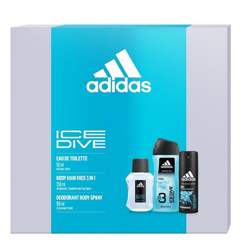 Adidas Ice Dive For Him Edt 100ml + Deospray 150ml + Shower Gel 250ml